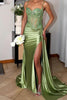 Load image into Gallery viewer, Glitter Mermaid Silver Long Corset Prom Dress with Slit