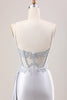 Load image into Gallery viewer, Glitter Mermaid Silver Long Corset Prom Dress with Slit