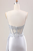 Load image into Gallery viewer, Glitter Mermaid Silver Long Corset Prom Dress with Slit