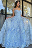 Load image into Gallery viewer, Light Blue Princess Spaghetti Straps Long Prom Dress with Appliques
