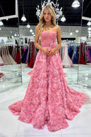 Load image into Gallery viewer, Coral Corset Sweetheart Long Prom Dress with Flowers