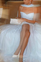 Load image into Gallery viewer, Sky Blue A-Line Tulle Long Prom Dress with Slit