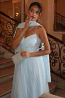 Load image into Gallery viewer, Sky Blue A-Line Tulle Long Prom Dress with Slit