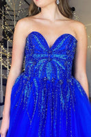 Load image into Gallery viewer, Sparkly Royal Blue Corset Long Prom Dress with Beadings