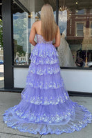 Load image into Gallery viewer, Lilac Corset Ruffled Long Prom Dress with Slit