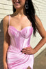 Load image into Gallery viewer, Pink Mermaid Corset Satin Long Prom Dress with Slit