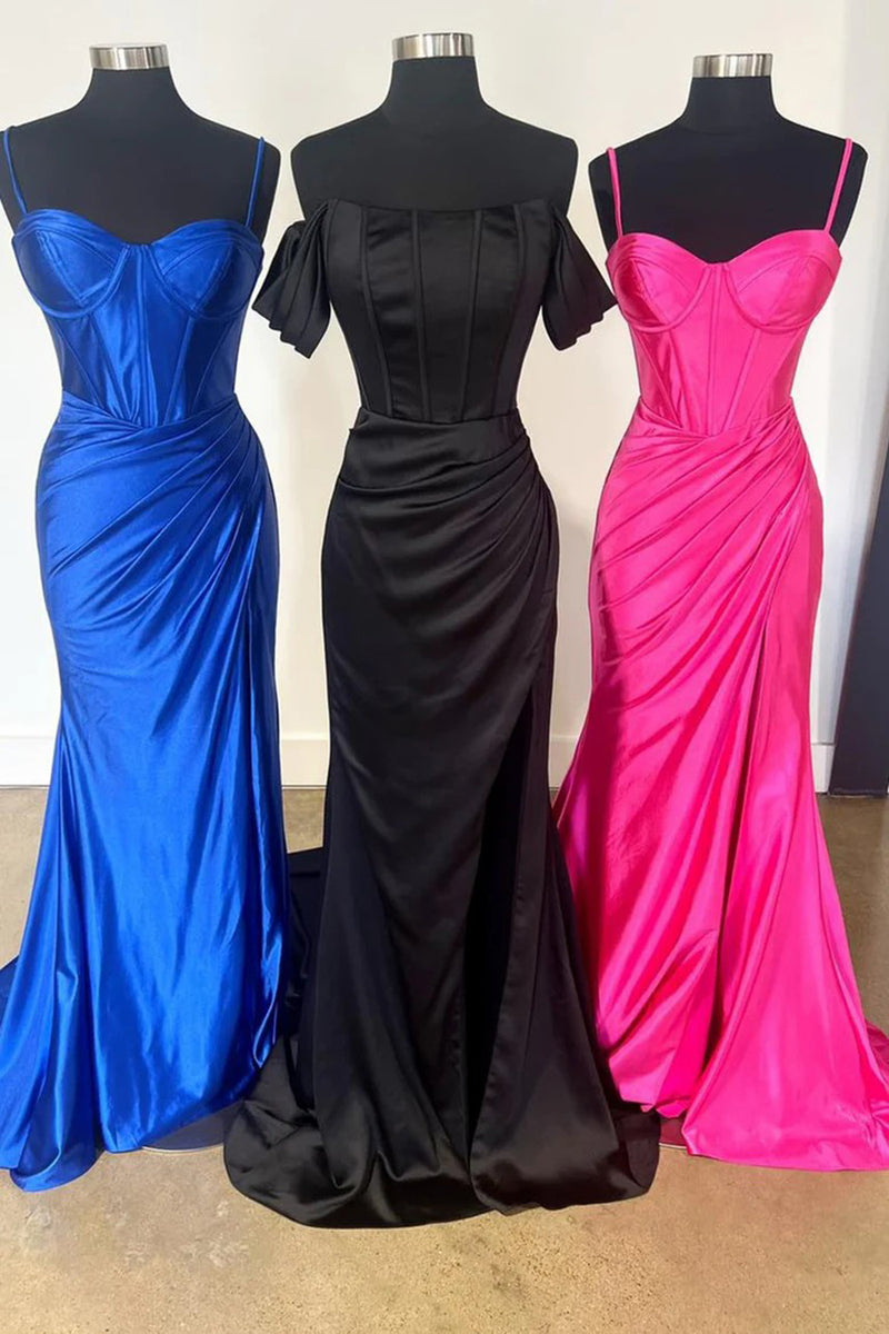 Load image into Gallery viewer, Pink Mermaid Corset Satin Long Prom Dress with Slit