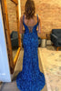 Load image into Gallery viewer, Royal Blue Sequins Mermaid Spaghetti Straps Long Prom Dress with Slit