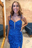 Load image into Gallery viewer, Royal Blue Sequins Mermaid Spaghetti Straps Long Prom Dress with Slit