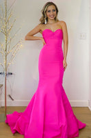 Load image into Gallery viewer, Hot Pink Sweetheart Mermaid Satin Long Prom Dress