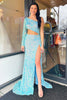 Load image into Gallery viewer, Sparkly Blue One Shoulder Cut-Out Mermaid Long Prom Dress with Slit