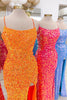 Load image into Gallery viewer, Sparkly Fuchsia Mermaid Retro-U Neck Long Prom Dress with Slit