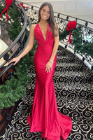Load image into Gallery viewer, Women Simple Dark Red Halter Long Prom Dress Backless Sleeveless Ruched Evening Dress