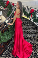 Load image into Gallery viewer, Dark Red Halter Mermaid Long Prom Dress