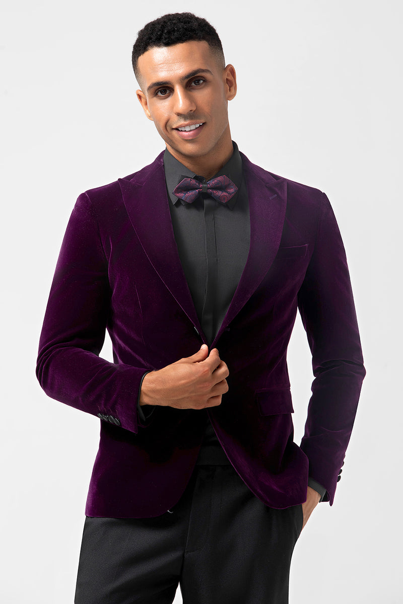 Load image into Gallery viewer, Dark Purple Velvet 2 Pieces Peak Lapel Men&#39;s Prom Jacket
