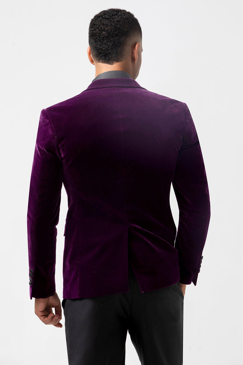 Load image into Gallery viewer, Dark Purple Velvet 2 Pieces Peak Lapel Men&#39;s Prom Jacket