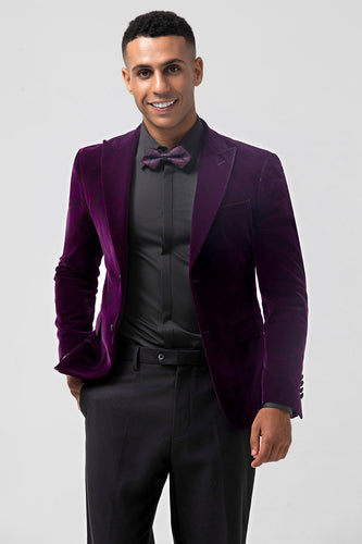 Dark Purple Velvet 2 Pieces Peak Lapel Men's Prom Jacket