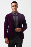 Load image into Gallery viewer, Dark Purple Velvet 2 Pieces Peak Lapel Men&#39;s Prom Jacket