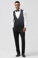 Load image into Gallery viewer, Peak Lapel One Button Dark Blue Jacquard Men&#39;s Wedding Party Suits