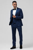 Load image into Gallery viewer, Black Jacquard Peak Lapel 3 Piece Men&#39;s Prom Suits