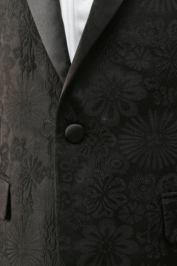 Black Jacquard Peak Lapel 3 Piece Men's Prom Suits