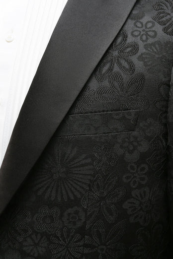Black Jacquard Peak Lapel 3 Piece Men's Prom Suits