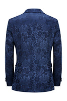 Load image into Gallery viewer, Peak Lapel Dark Blue Jacquard Men&#39;s Prom Suits