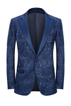 Peak Lapel Dark Blue Jacquard Men's Prom Suits