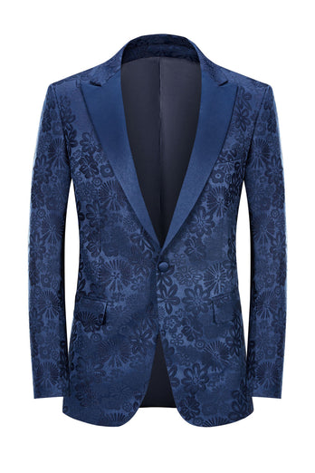 Peak Lapel Dark Blue Jacquard Men's Prom Suits