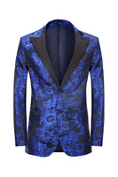 Load image into Gallery viewer, Peak Lapel Jacquard Royal Blue Slim Fit Men&#39;s Prom Suits