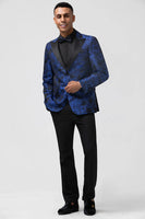 Load image into Gallery viewer, Peak Lapel Jacquard Royal Blue Slim Fit Men&#39;s Prom Suits