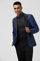 Load image into Gallery viewer, Royal Blue Slim Fit Peak Lapel Jacquard Men&#39;s Prom Suits