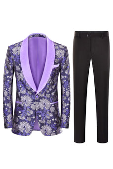 Purple Shawl Lapel Jacquard Men's Prom Blazer