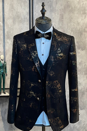 Dark Brown Shawl Lapel Jacquard Men's Prom Blazer