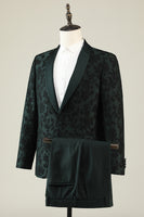 Load image into Gallery viewer, Dark Green Jacquard Shawl Lapel One Button 2 Piece Men&#39;s Prom Suits