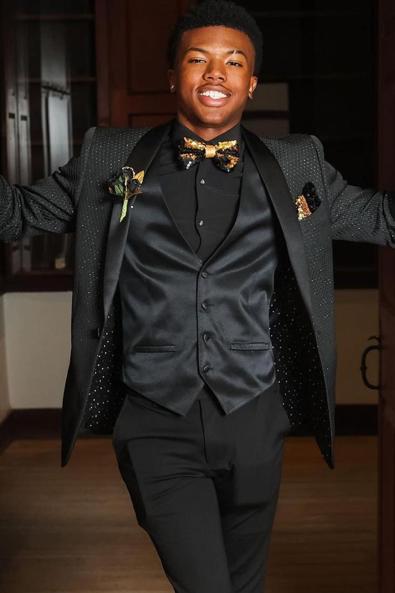 Load image into Gallery viewer, Sparkly Black Shawl Lapel 3 Piece Single-Breasted Men&#39;s Prom Suits