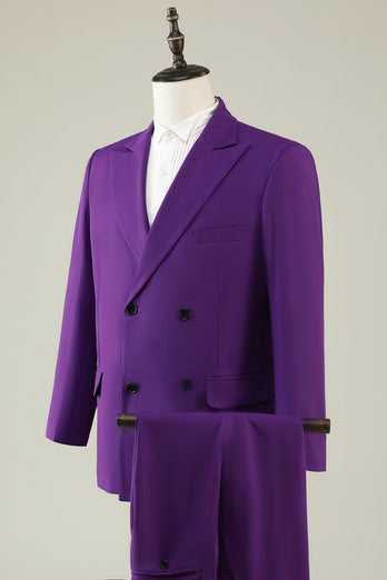 Purple Double Breasted 3 Piece Prom Homecoming Suits