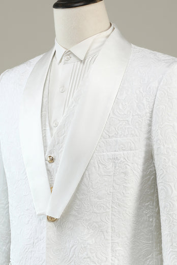 White Jacquard Shawl Lapel 3 Piece Prom Homecoming Suits