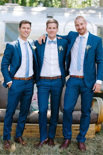 Navy 2 Piece Notched Lapel Groom Suits
