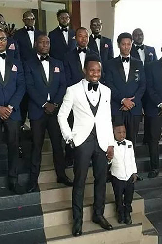 Dark Navy One Button 2 Piece Shawl Lapel Groom Suits