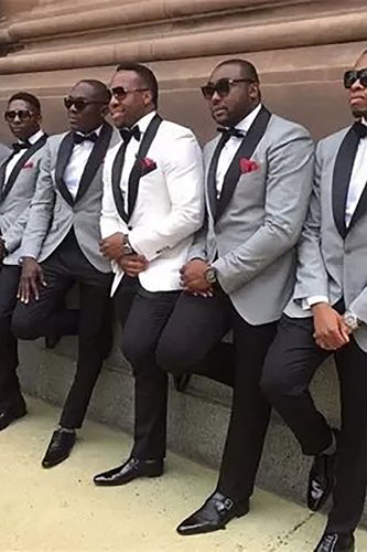Grey One Button Shawl Lapel 2 Piece Groom Suits
