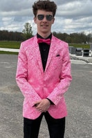 Load image into Gallery viewer, Shawl Lapel Pink Jacquard Men&#39;s Prom Suits