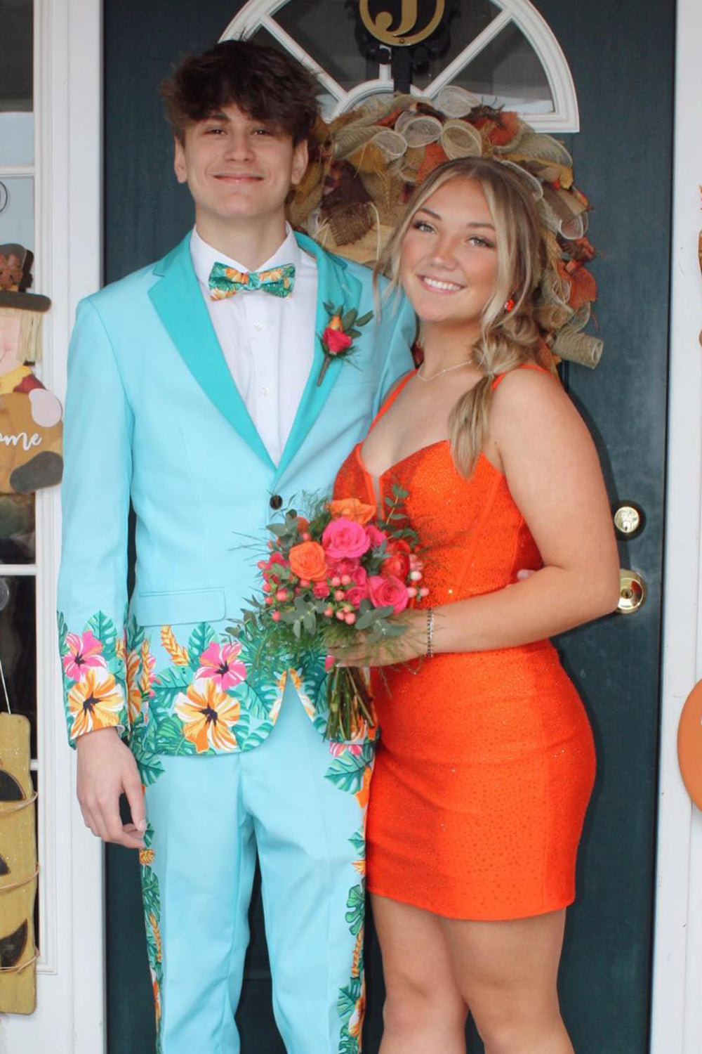 Notched Lapel Light Blue Flowers Men's Prom Suits
