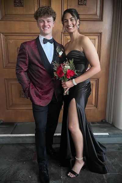 Shawl Lapel Burgundy Jacquard Men's Prom Suits