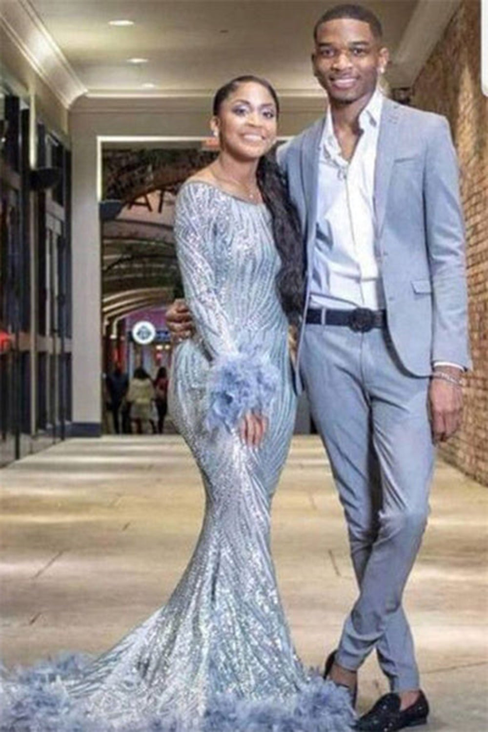 Grey Blue 2 Pieces Notched Lapel Men's Prom Suit