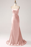 Load image into Gallery viewer, Blush Mermaid Spaghetti Straps Lace-Up Satin Long Prom Dress