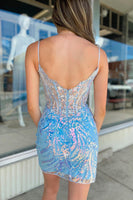 Load image into Gallery viewer, Sparkly White Appliques Corset Tight Short Sequined Prom Dress