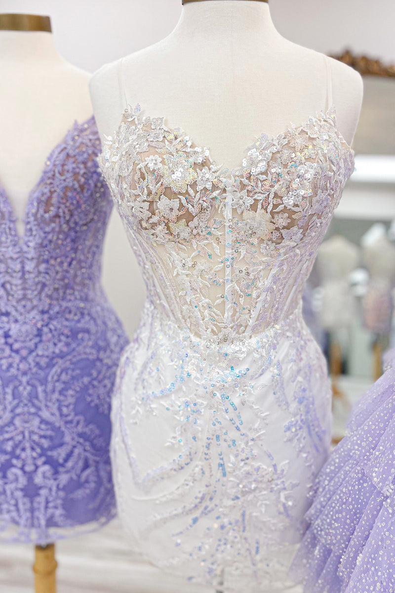 Load image into Gallery viewer, Sparkly Blue Tight Sequined Appliques Corset Short Prom Dress