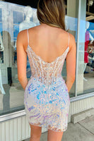Load image into Gallery viewer, Sparkly White Appliques Corset Tight Short Sequined Prom Dress