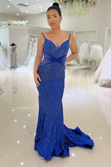 Sparkly Royal Blue Mermaid Long Prom Dress With Sequins